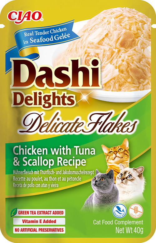 CHURU CAT DELICATE FLAKES POLLO, ATÚN Y VIEIRA 40GR 1 CHURU CAT DELICATE FLAKES POLLO-ATUN-VIEIRA12*40GR