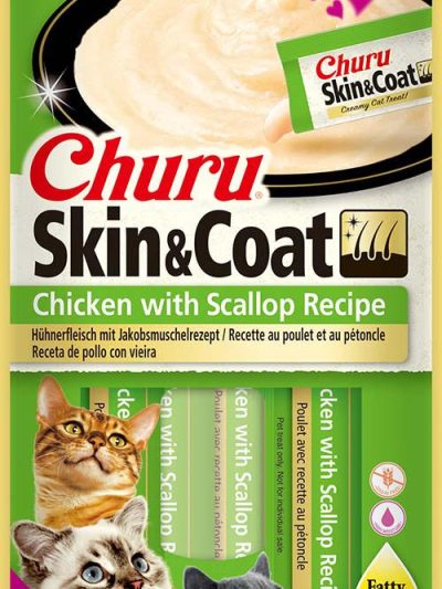 CHURU CAT SKIN&COAT POLLO CON VIEIRA 4*15GR  12 