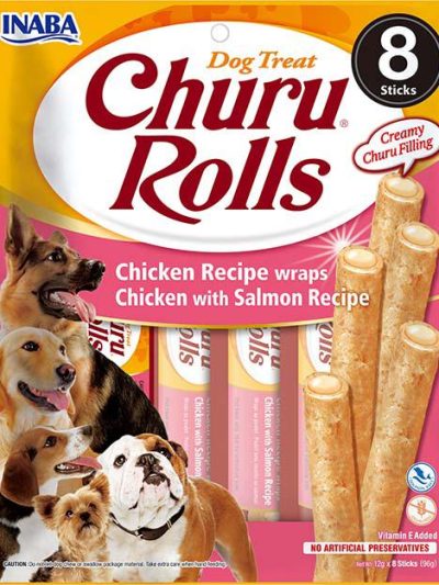 CHURU DOG ROLLS POLLO-SALMON 8*12GR  8 