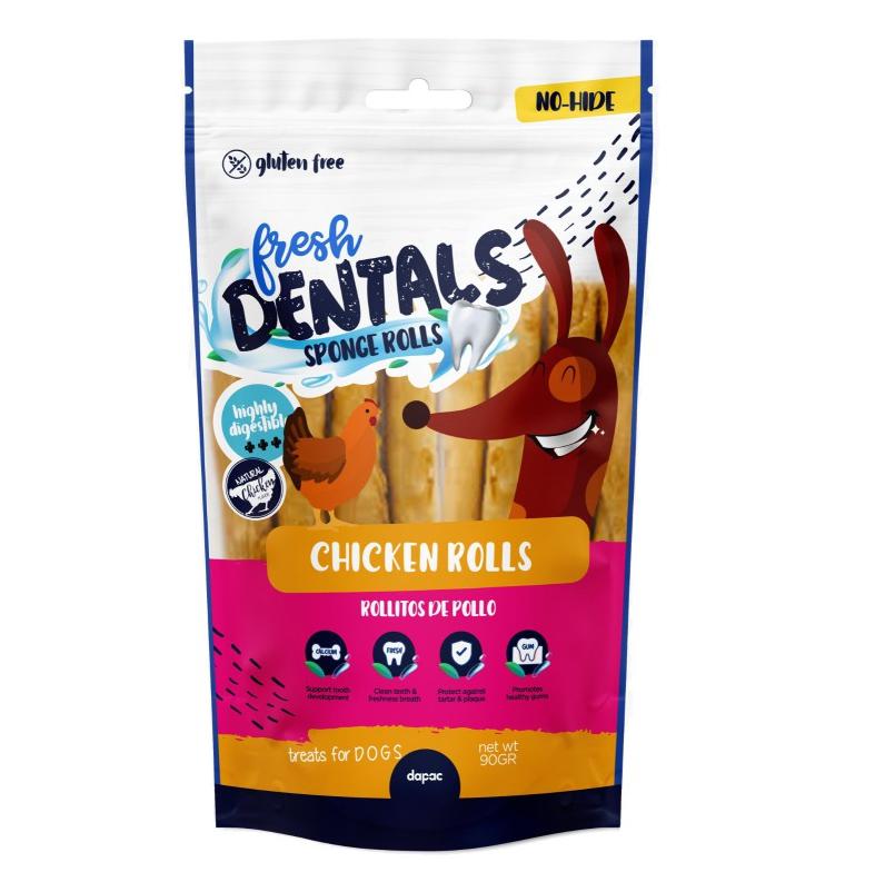 FRESH DENTALS SPONGE ROLLS POLLO 8UD 1 FRESH DENTALS SPONGE ROLLS POLLO*8un