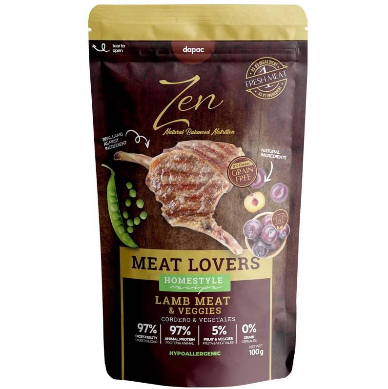 ZEN DOG POUCHES MEAT LOVERS CORDERO 100g*12