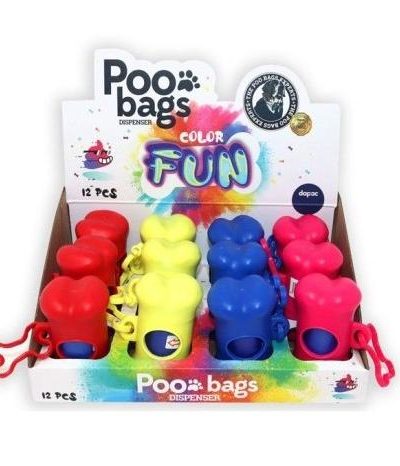 POO BAGS DISPENSADOR HUESO COLOR FUN *12